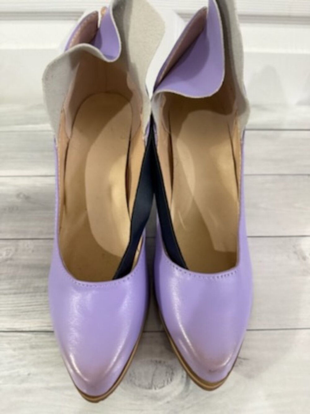 Purple Black Pointed Toe Mary Jane Block Heels Size 10